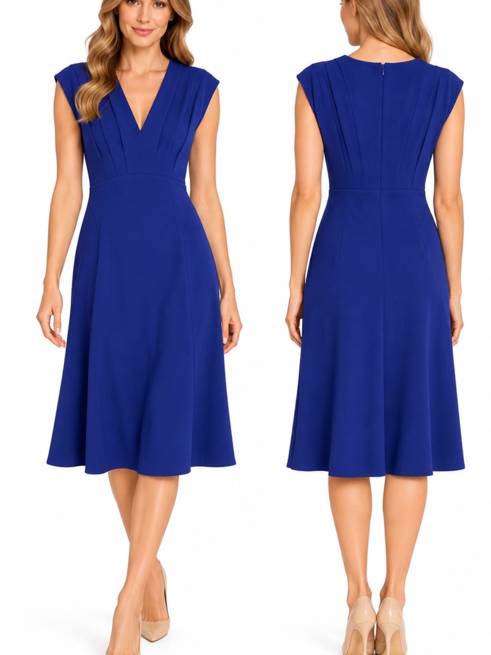 Donna Karan New York Royal Blue V-Neck Midi Dress NWT